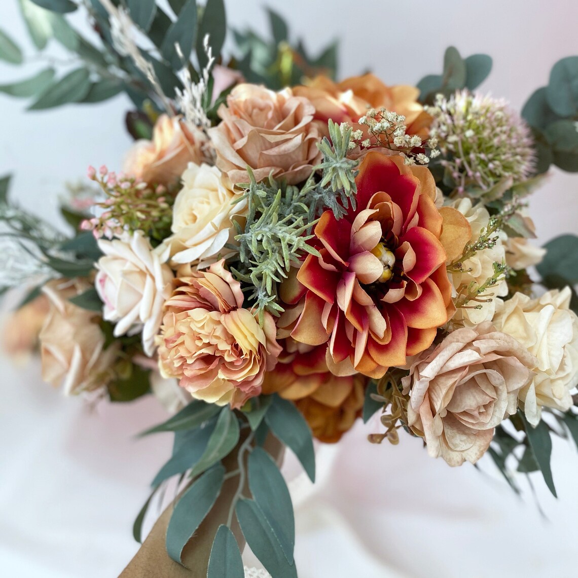 Bridal bouquets rust orange silk roses wedding bouquet Etsy