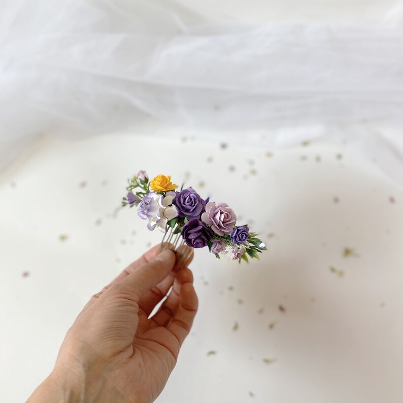 purple yellow comb lilac hair comb wedding Small hair comb bridesmaids combs purple yellow purple hairpieces