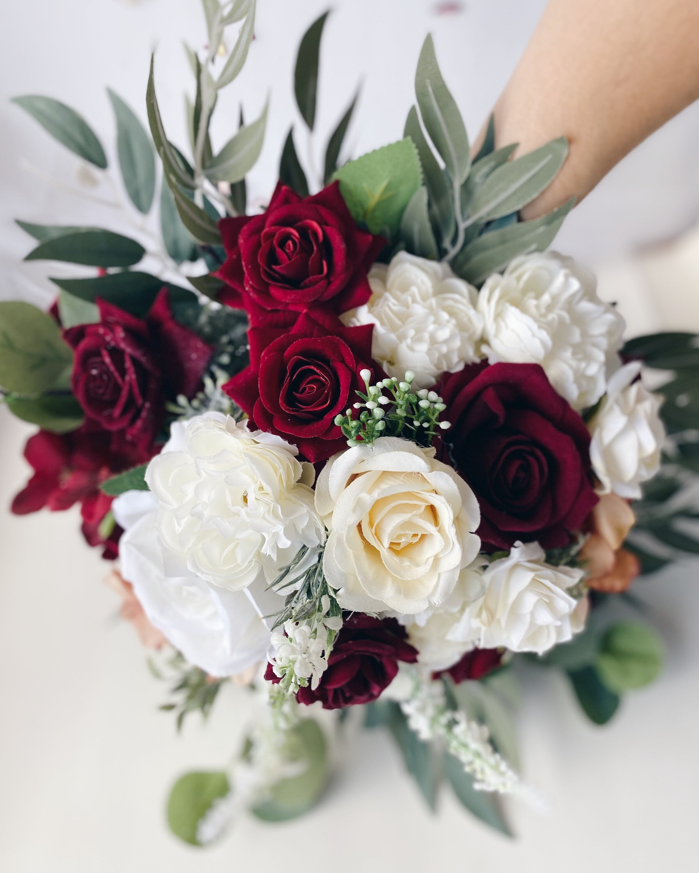 Bouquet de mariage bordeaux blanc faux bouquet de mariage | Etsy