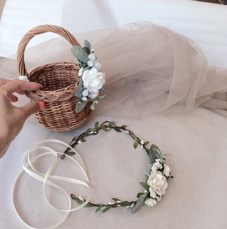 twig basket Flower girl basket basket with flowers small basket rustic basket white baskets ivory baskets wicker basket