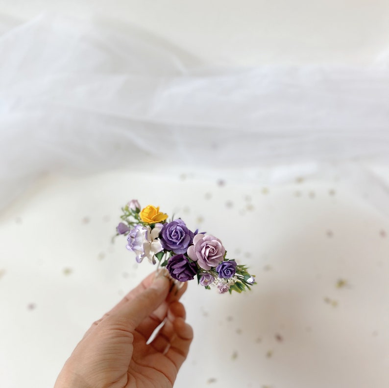 purple yellow comb lilac hair comb wedding Small hair comb bridesmaids combs purple yellow purple hairpieces