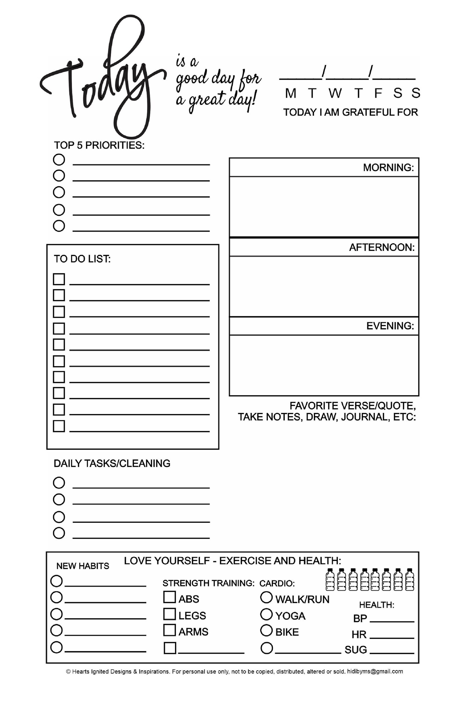 Fancy Script - Daily Planner Page Classic (8.5 X 5.5) Size - Etsy