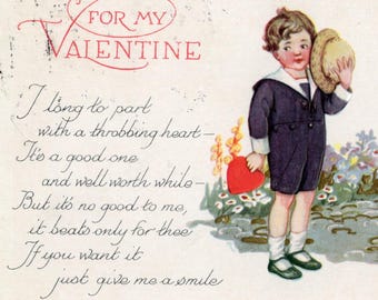 Vintage 1910s Valentine's Day  Postcard – Kids, Love Poem, Valentine's Poem (Used)