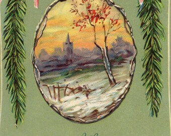 Vintage 1913 New Year's Postcard – Winter Scene, Happy New Year (Used)