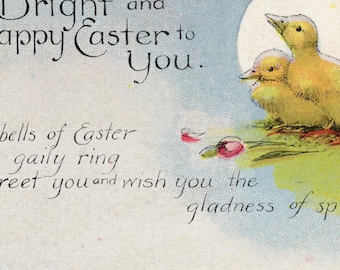 Vintage 1923 Easter Postcard – Ducklings, Flowers, Greeting (Used)
