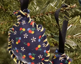 Flowery Blue Cotton Christmas Tree Ornament (Set of 4) - Scrappy Ornaments