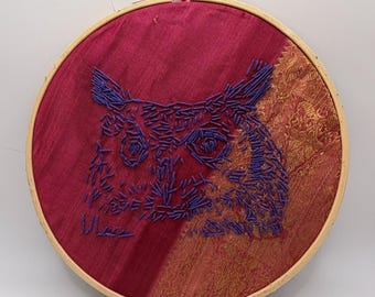 Great Horned Owl - Hand-sewn Embroidery in Hoop