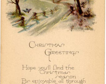 Vintage 1910s Christmas Postcard – Winter Scene, Happy Holidays, Illustrated (Used)