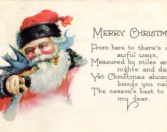 Vintage 1920s Christmas Postcard – Santa, Holiday Greeting (Used)
