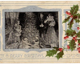 Vintage 1910 Christmas Postcard – Edwardian, Art Nouveau, Illustrated (Used)