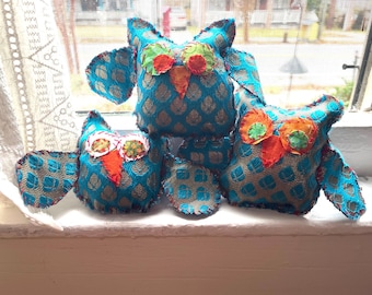 Stuffed Owl Toy - Handmade Indian Fabric