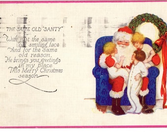 Vintage 1924 Christmas Postcard – Santa, Happy Holidays (Used)