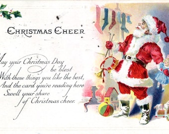 Vintage 1923 Christmas Postcard – Santa, Holiday Greetings (Used)