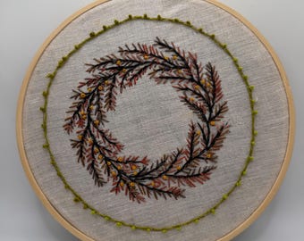 Forest Wreath - Hand-sewn Embroidery in Hoop