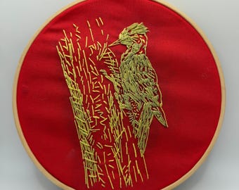 Woodpecker - Hand-sewn Embroidery in Hoop