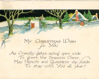 Vintage 1924 Christmas Postcard – Holiday Greetings, Poem, Illustrated (Used)
