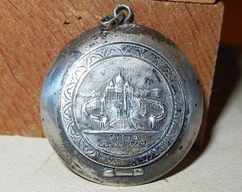 Vintage Italian Sterling Silver Host or Holy Relic Locket, St. Peter's Basillica, The Vatican, the Holy City, c. 1950