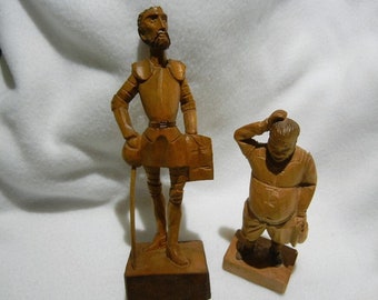 Vintage Hand Carved Don Quixote and Sancho Panza, Made in Spain, c. 1950 to 1990