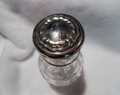 Antique Sterling Silver and Cut Crystal Perfume Bottle, Floral Pattern, Monogram T, c. 1900