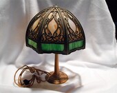 Antique Aladdin Brass Lamp No. 3 with Stained Glass or Slag Glass Lamp Shade, c. 1920