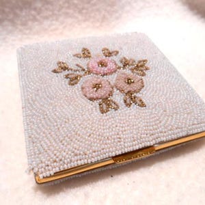 Vintage Compact, Hand Beaded, Werber Paris Marked WW Paris France Micro Beaded Powder Compact, c. 1950