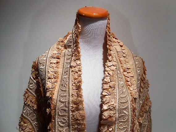 Victorian Shawl, Silk Chinoiserie Fringed Shawl or