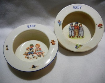Antique Baby Bowls, Lot of Two, Made In Czechoslovakia, c. 1920