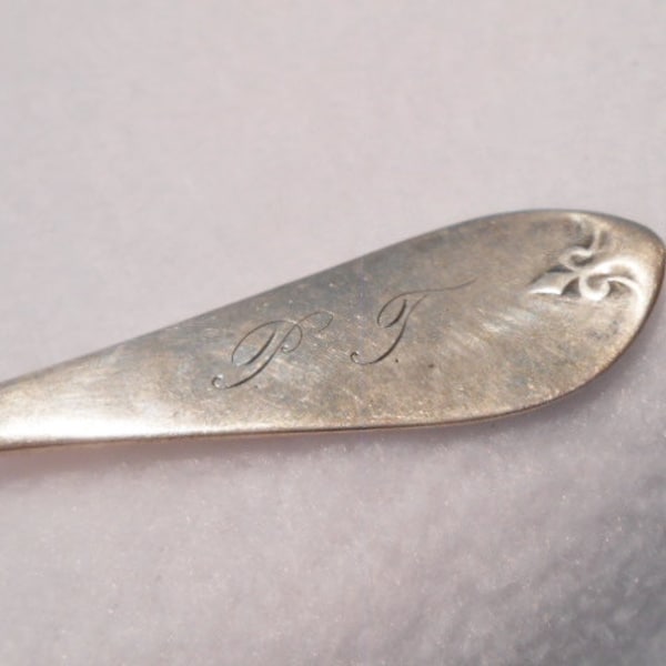 Antique E. W. Trask Coin Silver Spoon With Monogram P.T., c. 1850