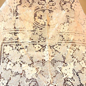 Antique Italian Point de Venise Needle Lace Tablecloth with Napkins: Grape Vine Design