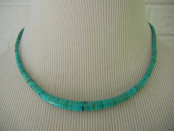 Vintage Turquoise Heishi Worm or Snake Necklace, … - image 2