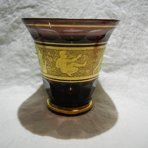 Antique Moser? Vase, Grecian or Roman Frieze, Chipped, Deep Amethyst, Unmarked
