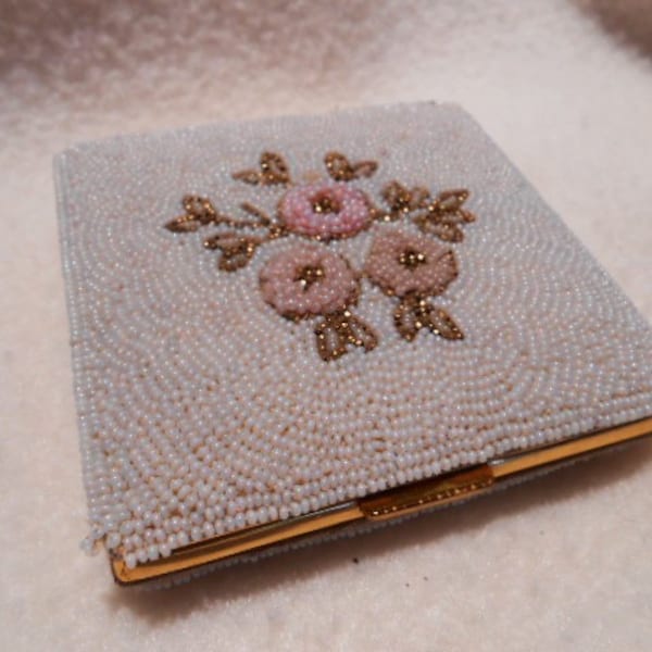 Vintage Compact, Werber Paris Marked WW Paris France Micro Beaded Powder Compact, c. 1950