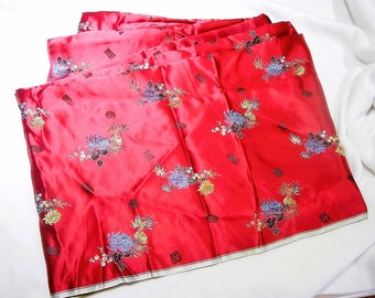 Vintage Chinese Asian Chrysanthemum Pattern Brocade Red Fabric for Dress Making, 28.5" by 240", c. 1970