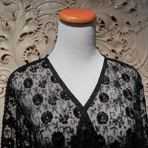 Antique Edwardian Black Floral Lace Jacket, Tasseled, c. 1910