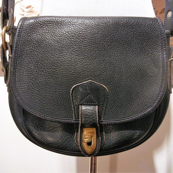 Vintage Dooney & Bourke One Regent Black Heavy Leather Messenger Bag, Crossbody, Made in USA, c. 1990