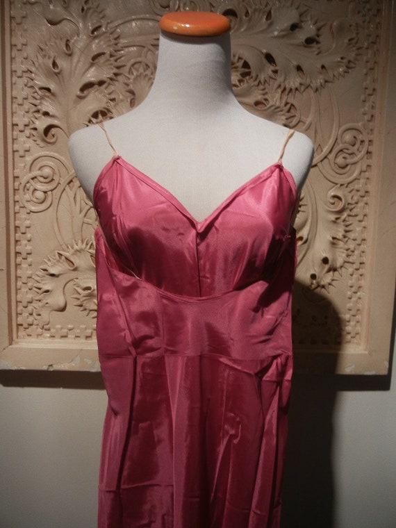 Vintage Pink or Fuschia Rayon Satin Slip, c. 1930 - image 6