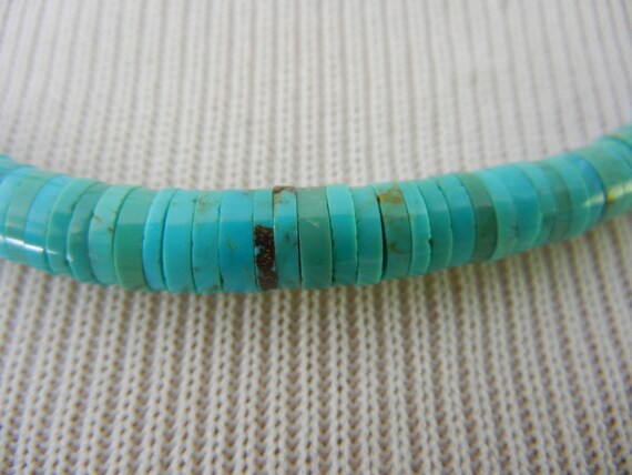 Vintage Turquoise Heishi Worm or Snake Necklace, … - image 8