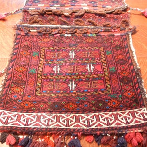 Vintage Carpet Bag Camel Saddle Bags with Tassels, 42&quot; by 21&quot;, c. 1960