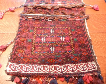 Vintage Carpet Bag Camel Saddle Bags with Tassels, 42" by 21", c. 1960
