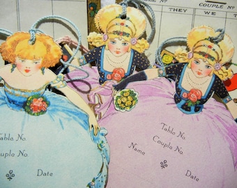 Antique Art Nouveau Place Cards, Henderson Lithograph Card Game Set, c. 1910 - 1920