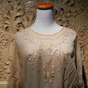 Antique Edwardian Embroidered & Beaded Silk Blouse Shirt Shirtwaist, In Need of Some Understanding, c. 1910