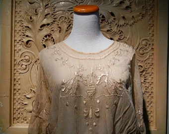 Antique Edwardian Embroidered & Beaded Silk Blouse Shirt Shirtwaist, In Need of Some Understanding, c. 1910