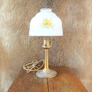 Antique Aladdin Brass Lamp No. 3 with Hand Painted Glass Lamp Shade, c. 1920