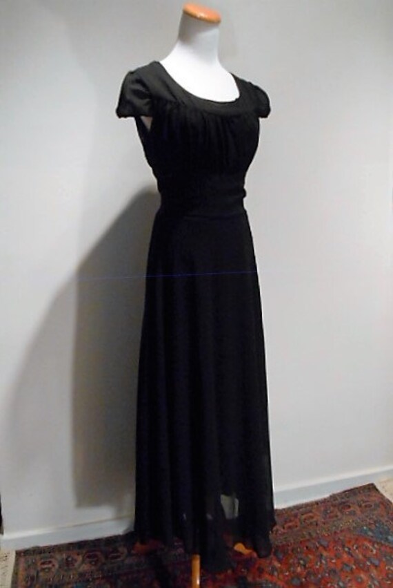 Vintage Black Silk Dress, LBD, Tea Length Custom … - image 3