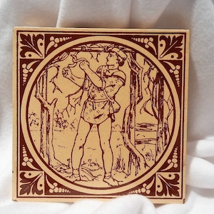 Antique Tile Minton Stoke on Trent Tile, Man in a Grape Arbor, Attributed to John Moyr Smith, c. 1890