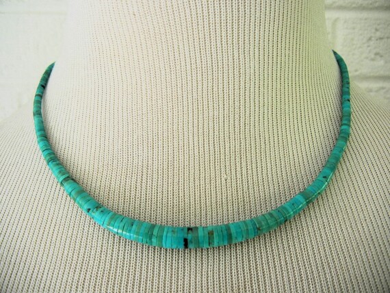 Vintage Turquoise Heishi Worm or Snake Necklace, … - image 4