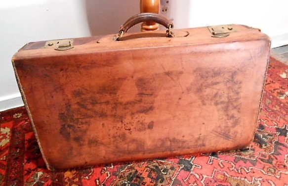 Antique Leather and Linen Suitcase, Brooks Brother