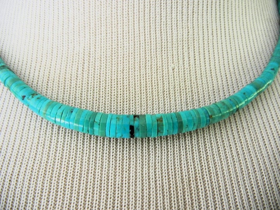Vintage Turquoise Heishi Worm or Snake Necklace, … - image 5