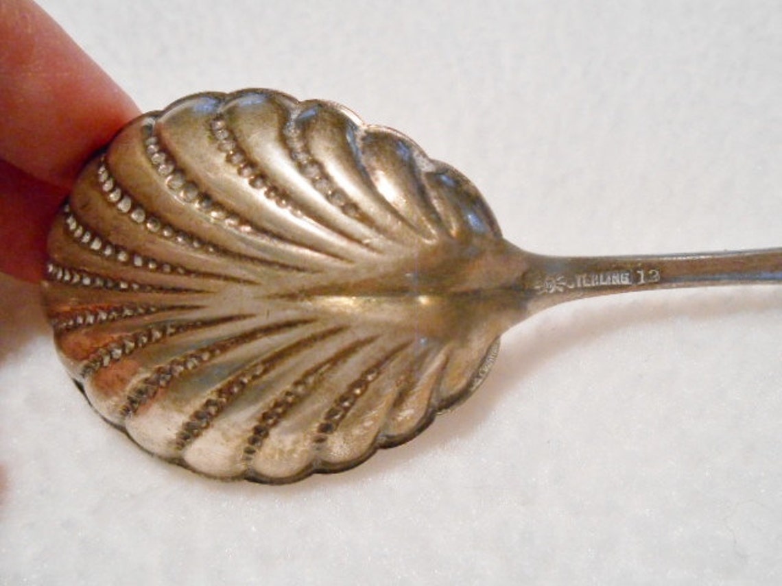 Antique Spoon Sterling Silver Scalloped Edged Sugar Shell Etsy