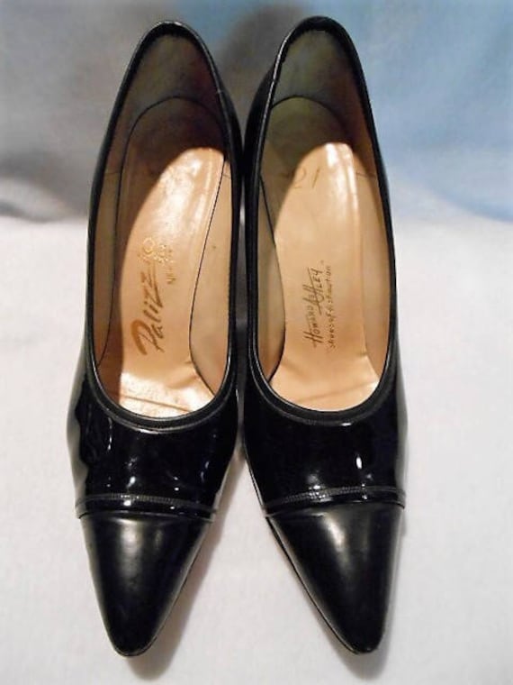 Vintage Black Patent Leather Stiletto Heeled Shoes Pumps | Etsy